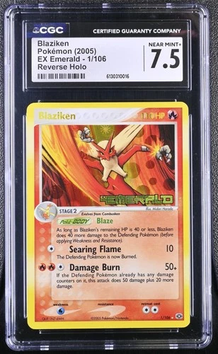 CGC 7.5 BLAZIKEN REVERSE HOLO STAMP 1/106 EX EMERALD POKEMON 2005