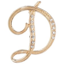 Letter Brooch Pins A-Z 26 Metal Initial Rhinestone Brooches Letter D Gold 