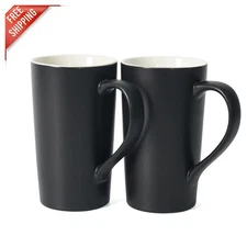 Set of 2 Durable 20oz Pure Black Ceramic Mugs - Ideal Gift for Any Occasion