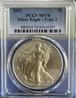 2021 $1 Type 2 American Silver Eagle PCGS MS70 Blue Label (Buyer’s Choice)