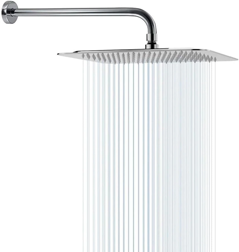 12 Square Rain Shower Head with Extension Arm, Stainless Steel Chrome