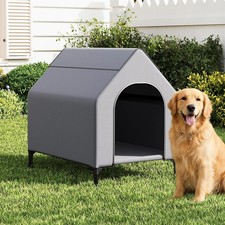 Weatherproof Dog House Bed w/ 600D Oxford Canopy, Breathable Mesh, 2 Top Windows