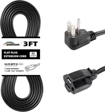 Flat Plug Extension Cord, UL Listed, Indoor Extension Cord 14 Gauge 3FT Black, 1
