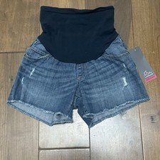 NWT Oh Baby Motherhood Maternity Denim Blue Jean Shorts Size Small Belly Panel