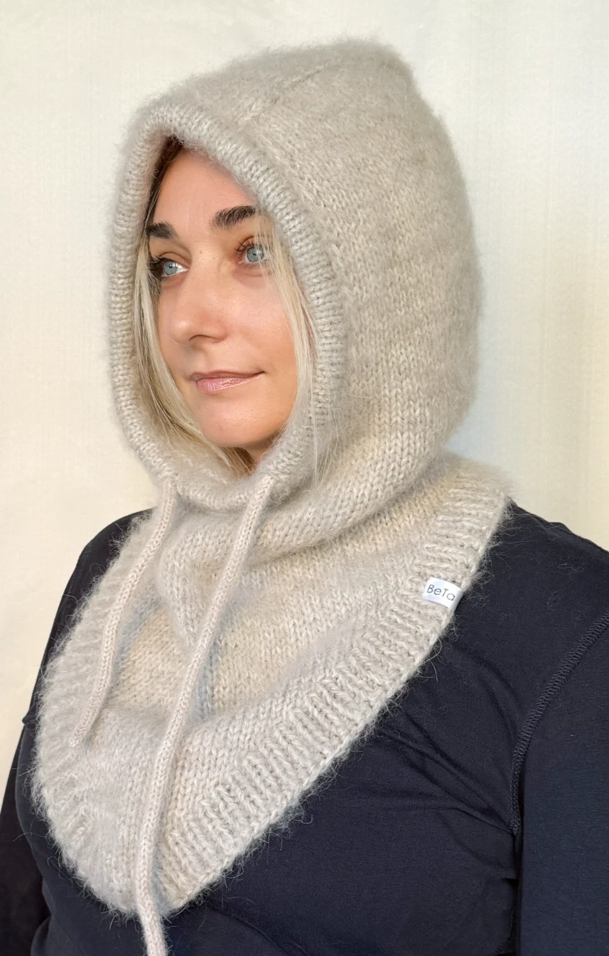 US Stock Light Gray melange Knit Alpaca Balaclava Hood, Hooded cowl