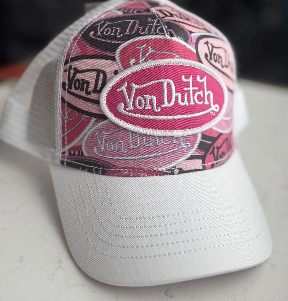 Von Dutch Brown-Mauve by Christian Audigier Beanie with White & Pink Embroidery GG Winter Beanie Hats… Chocolate, Gray or Pink main image 3