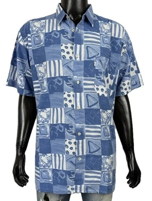 Chemise homme Levi’s 2XL bleu patchwork vintage années 90 manches courtes... - Photo 1/4