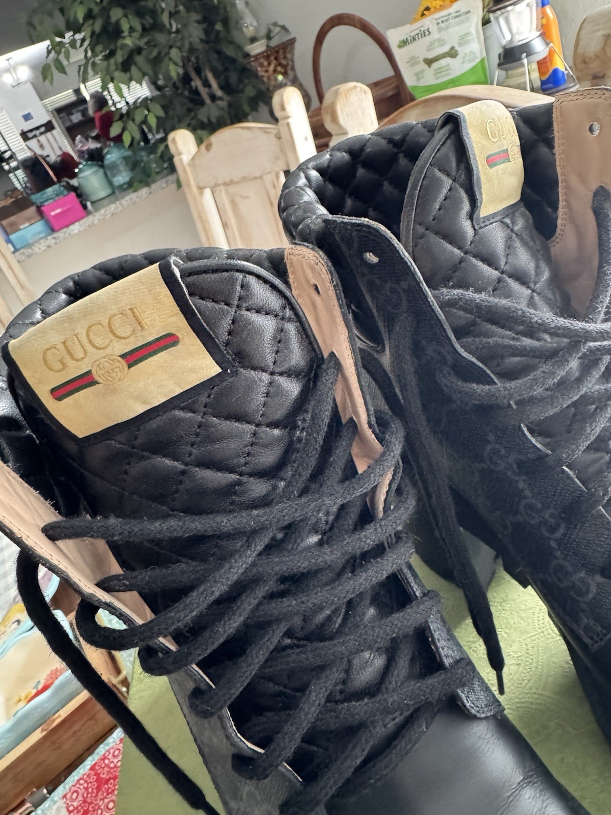 Gucci Black Quilted Logo Lace-Up Leather Combat Boots Snake Accent Women thumbnail 11