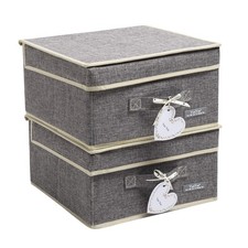 2 Pack Foldable Fabric Storage Bins with Lids, Gray, 12.4 x 12 x 6.7 in
