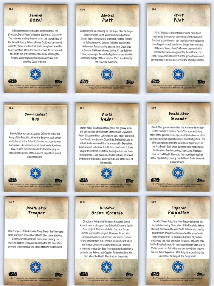 STAR WARS 2025 Topps Star Wars Meiyo Galactic Empire Complete 25 Card Set - Image 3 of 4