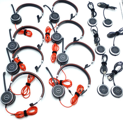 Lot of 8 Jabra Evolve 40 Mono Headsets HSC017 and 6 ENC010 USB connectors