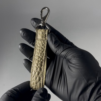 Taupe alligator   luxury leather keychain, exotic skin key holder