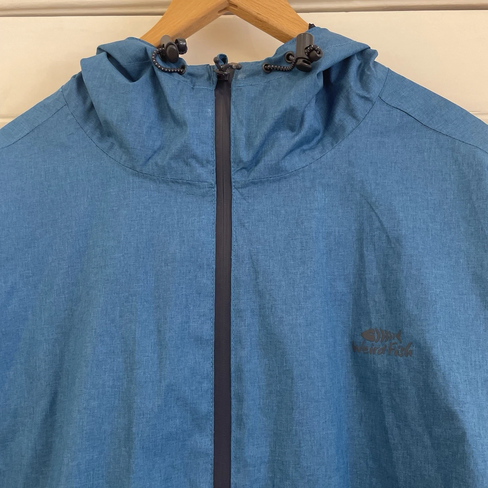 Mens Weird Fish Waterproof Jacket / Mac - Size Large - Teal Blue - Hooded
