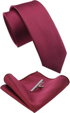 2.4" Solid Color Skinny Tie and Pocket Square with Tie Clip Sets for Men 6cm 