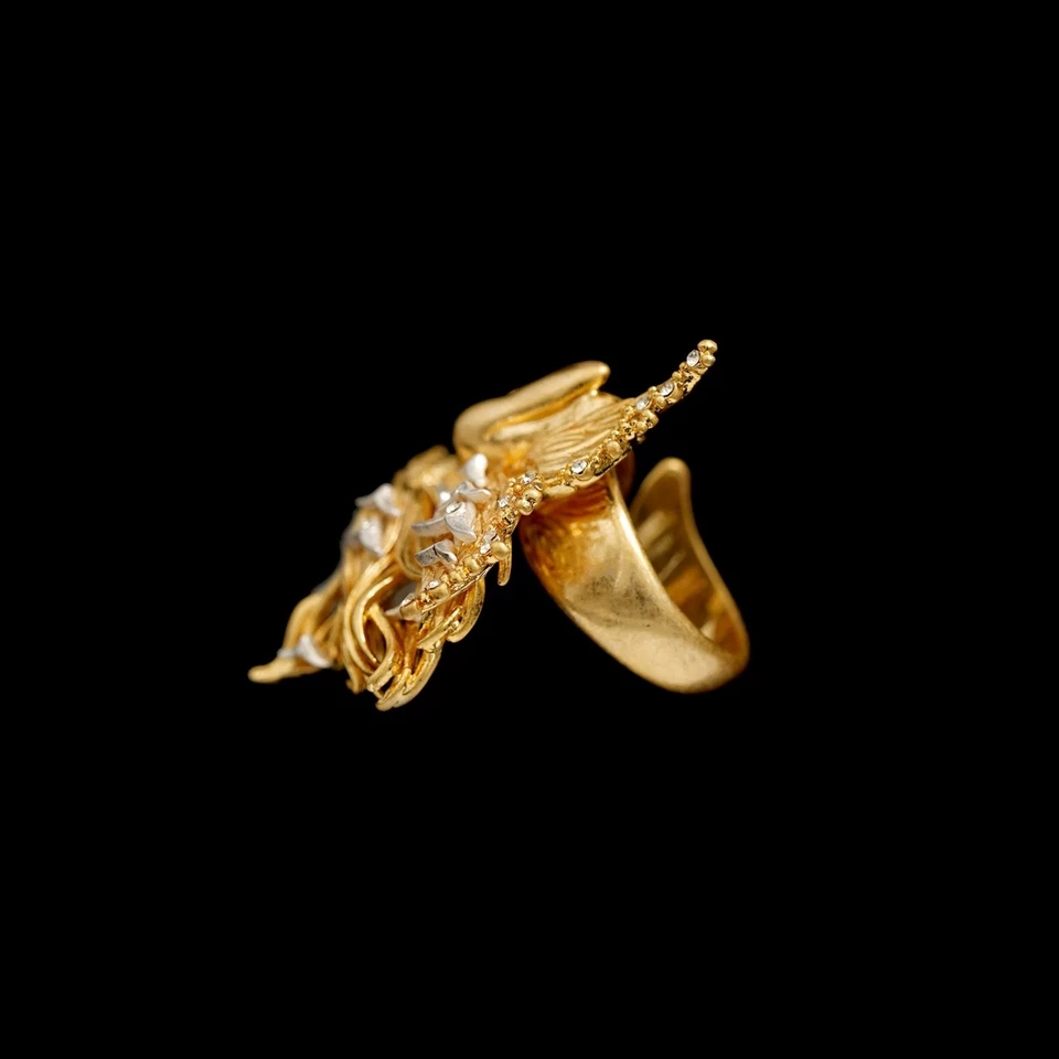 Anillo abierto vintage con flor de iris - Joyería retro de lujo para dedos para mujer Foto 4 de 4