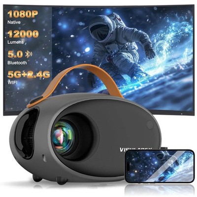 VISULAPEX V2 5G WiFi HD 1080P Portable Projector Bluetooth, Zoom Function