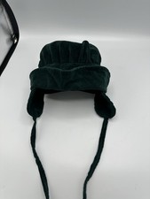 Vintage 90s Toddler Girls 2-4T Green VELVET Trapper Hat Ear Flap with Tye Straps