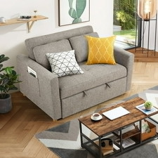 3-in-1 Convertible Sofa Bed Linen Fabric Sleeper with Adjustable Backrest Pillow