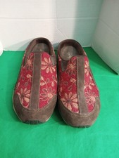 Easy Spirit Womens 6M Brown Travelwool Leather Clog Floral Mule Shoe