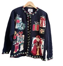 Tiara International Vintage 90s Christmas Cardigan Sweater Women's Size Medium