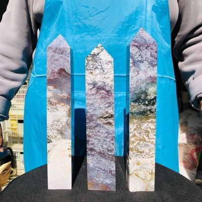 3PC 5.12LB Natural water grass agate column Obelisk crystal sample column 2693