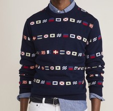 Vineyard Vines Bergee Flag Intarsia Merino Wool Blend Navy Sweater Sz L NWT 78