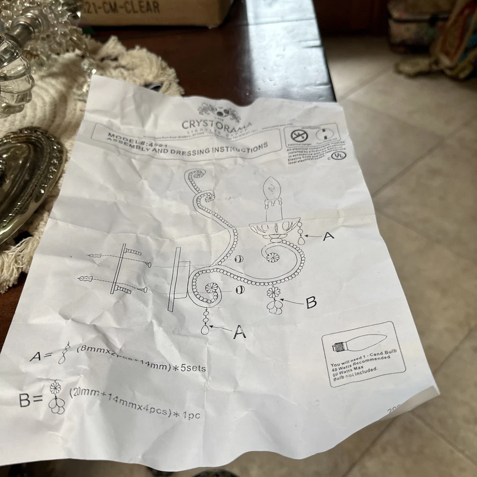 Juego de pares de apliques de pared de luz Crystorama Lighting 4521 nuevo en caja cristales OpenChrome A1 Foto 2 de 4