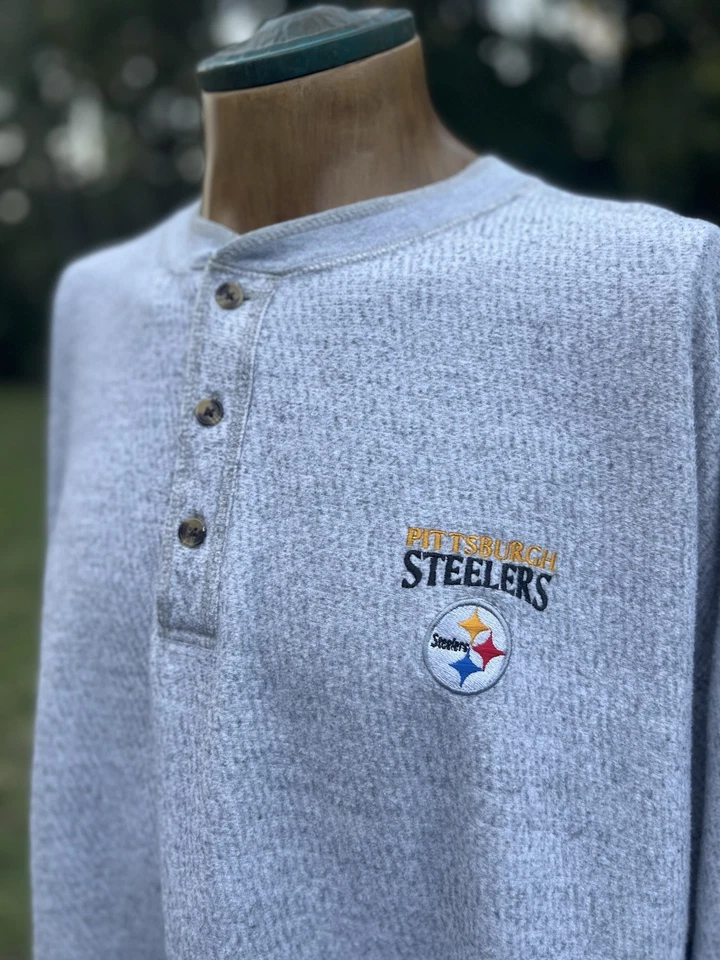 Camisa De Colección Pittsburgh Steelers Henley Manga Larga Gris 2XL NFL Fútbol 32x35 Foto 4 de 4