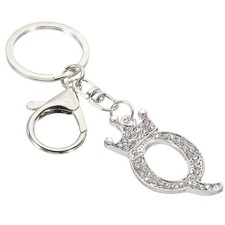 Initial Letter Keychain, Letter Q Crown Design Charm, Silver Tone