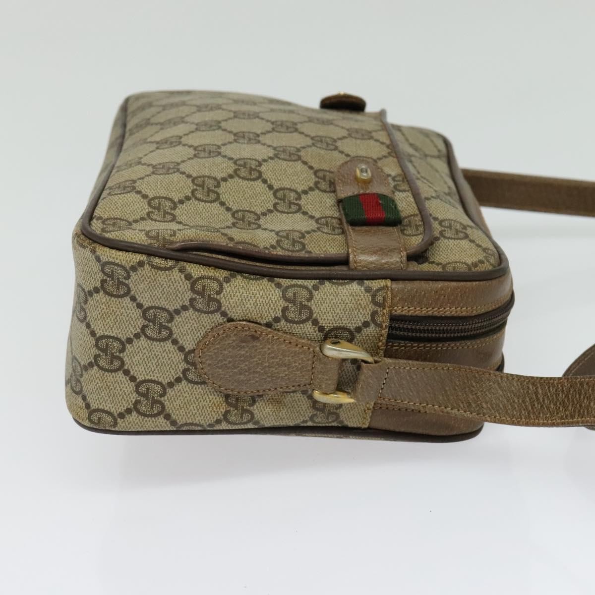 GUCCI GG Supreme Web Sherry Line Bag PVC Beige Gold 904 02 049