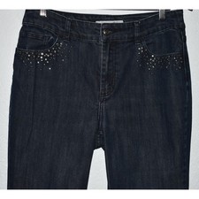 Chicos Platinum Rhinestone Bootcut Jeans Sz 1 / Medium 8/10 5-Pocket Blue Denim