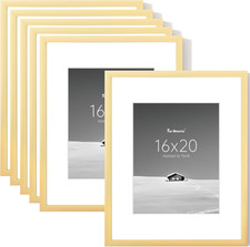 Gold 16x20 Frame Set of 6, Fits 11x14 with Mat or 16x20 Without, Wall Display