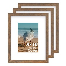 8x10 Picture Frame Set of 3, Brown Wood Grain Photo Frame for Wall Mounting o...