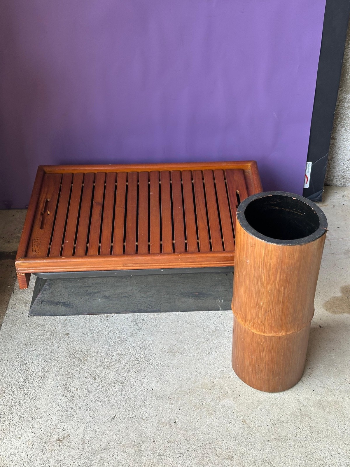 Vintage Chinese-Style Bamboo Gongfu Tea Tray & Brush Pot Holder Set