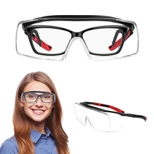 Safety Goggles Over Glasses, Anti-Fog Clear Wraparound Lens, Safety Glasses O...