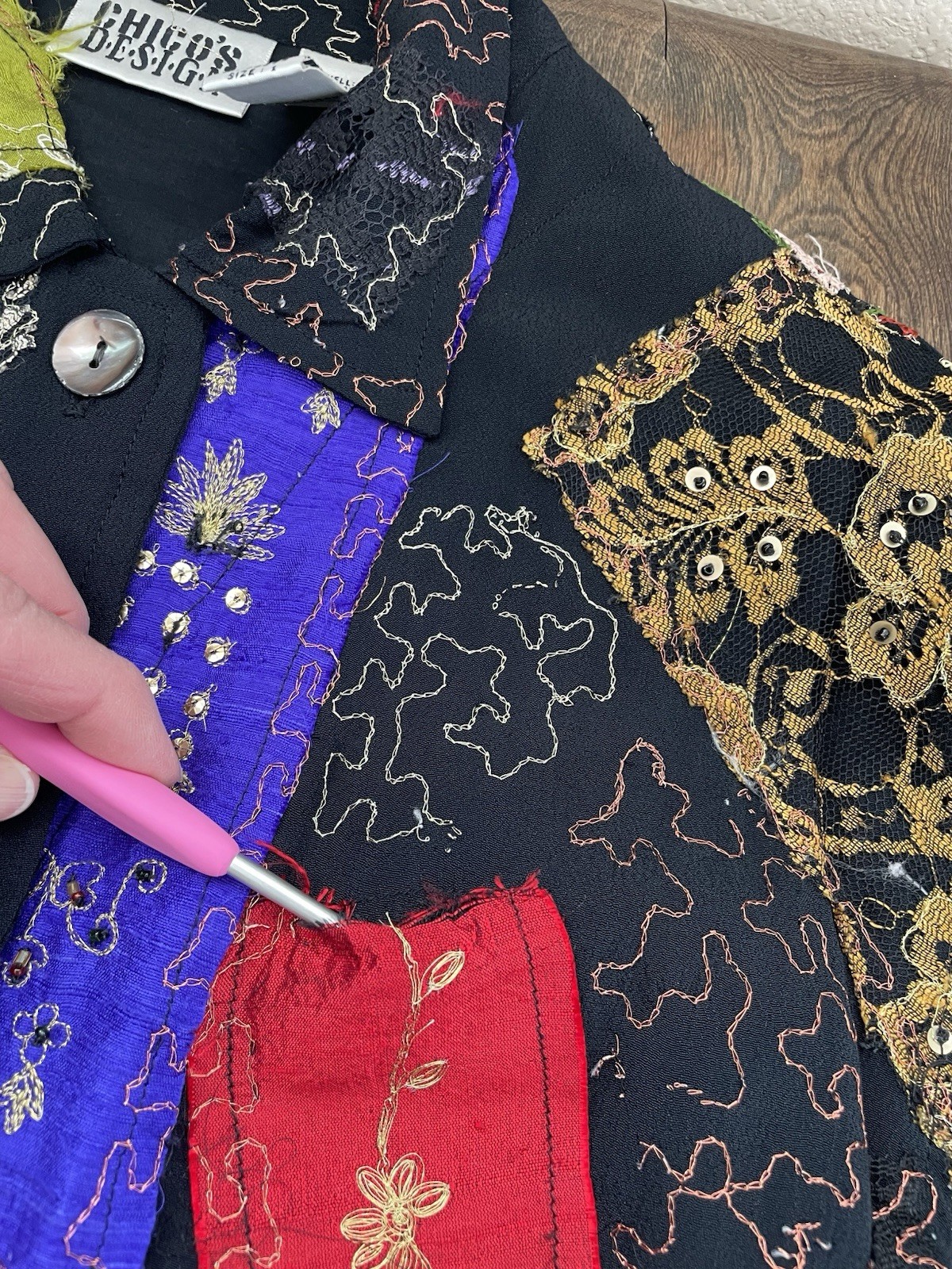 Vintage Chico’s Design Jacket Patchwork Embroider… - image 24