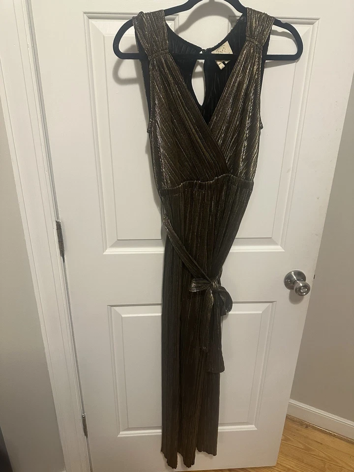 NWT Vanessa Virginia for Anthropologie Gold Crinkle Metallic Jumpsuit Sz.XS $198 - Image 2 of 3