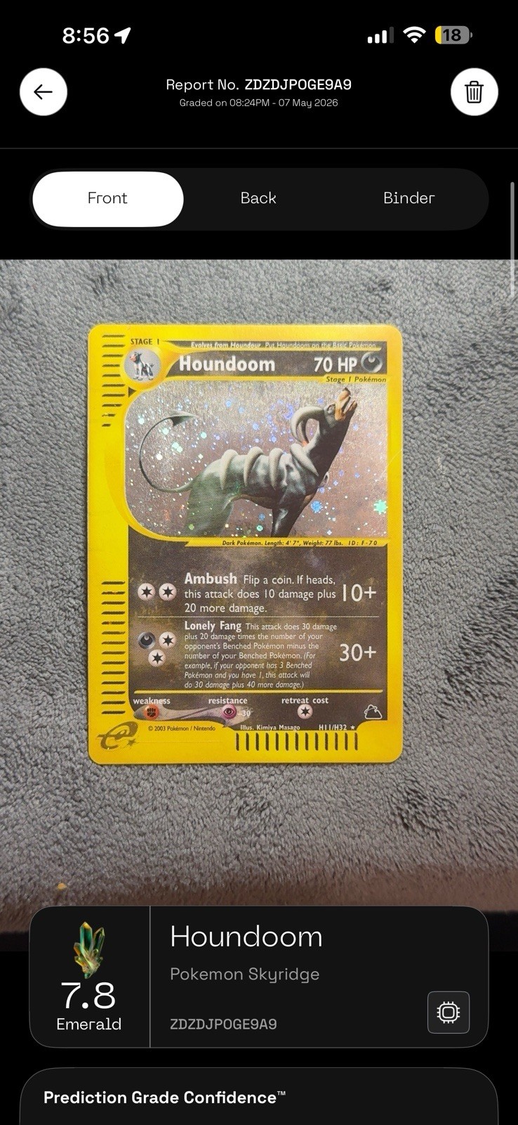 Pokemon Houndoom Skyridge Holo Rare #H11 MP