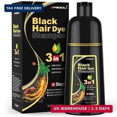MEIDU Black Hair Dye Shampoo 3 in 1 for Gray Hair, Black Hair Dye for Women Men,