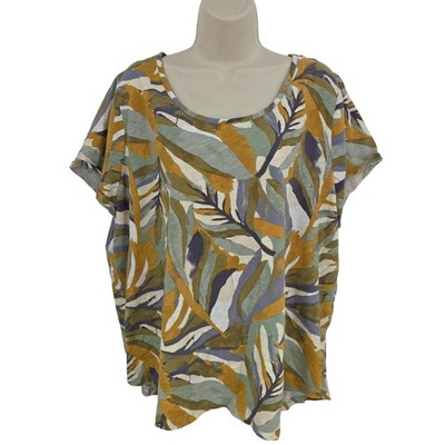 Rachel Zoe Linen Top Women 3X Tropical Floral Jersey Cotton Coastal Resort Chic