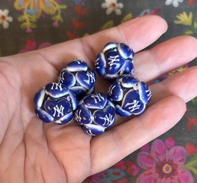5 Pce NEW YORK Baseball Team Chunky Heart Acrylic Bubblegum Beads Rhinestones