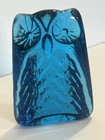 VINTAGE BLENKO TEAL BLUE GLASS OWL MCM PAPERWEIGHT 4.25” TALL