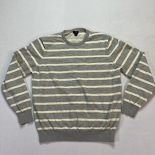 J Crew Sweater Mens Large Crew Neck Gray Beige Stripe Long Sleeve Knit Pullover