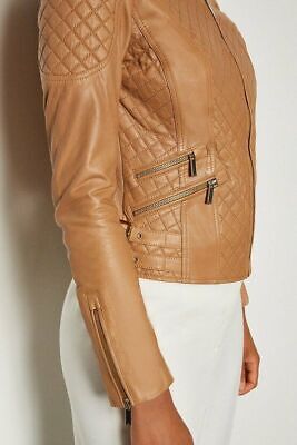 Leather Jacket Women Tan Biker Moto Lambskin Size S M L XL Leather Jacket Women Tan Biker Moto Lambskin Size S M L XL