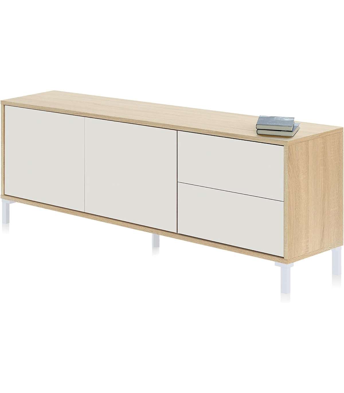 FRS, Mueble TV modelo Urbi en roble canadian y blanco Artik. 130 cm (Ancho) x 47