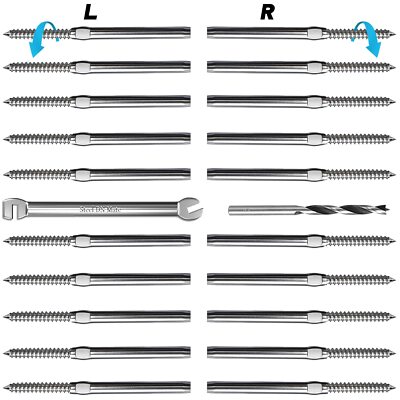 20 Pack 3/16'' Swage Lag Screws T316 Stainless Steel Left & Right Handed Thread 3