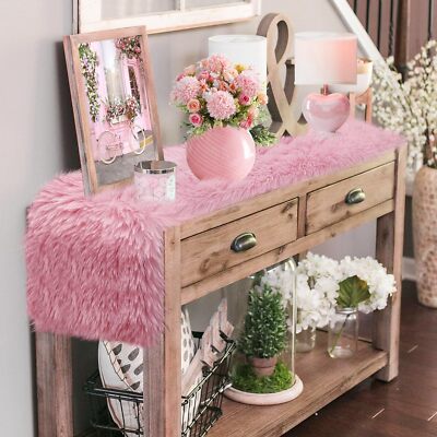 yuboo Pink Dresser Runner and Topper Cover 48 inches Fluffy Fur