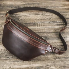 US Stock Mens Leather Fanny Pack Waist Bag Sling Shoulder Bag Travel Sport Pouch