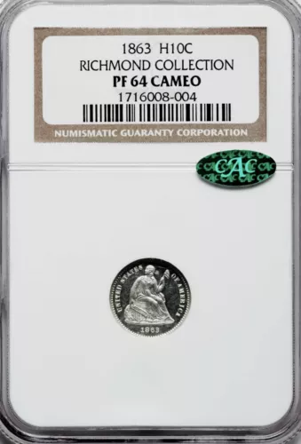 1863 NGC PR64 CAMEO CAC 18,001 Minted + 460 Proof = 5th Lowest! Seated Half Dime
