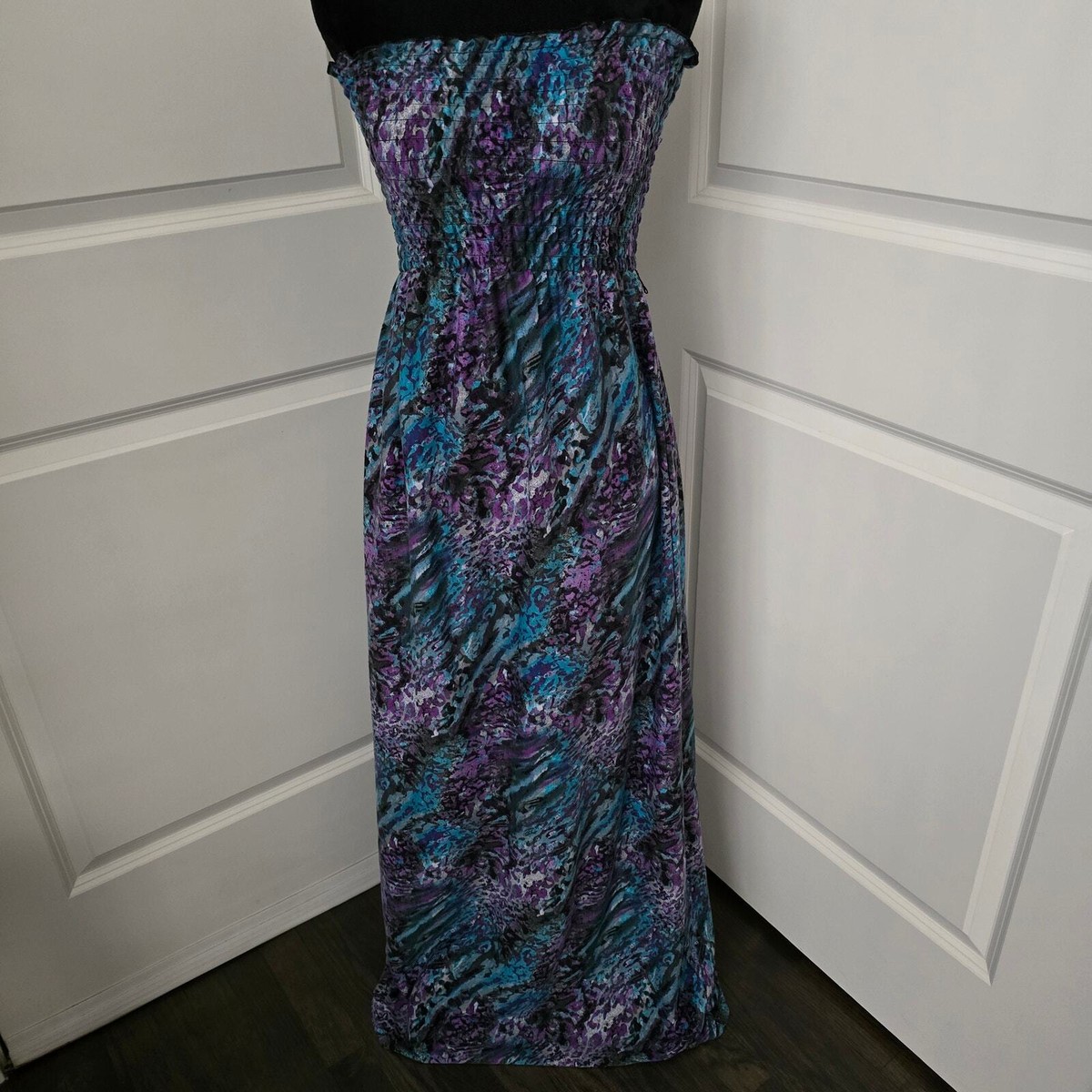 Women's No Boundaries Colorful Strapless Flowy Long Maxi Dress